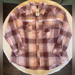 NWT Torrid Lightweight Maroon and Pink Flannel